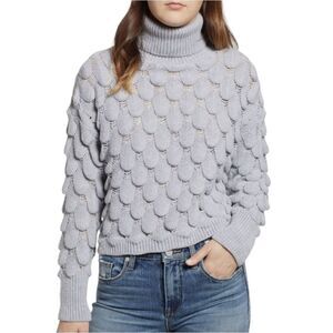 Cotton Emporium Grey Turtle Neck Scalloped Textured Chunky Knit Ribbed Sweater